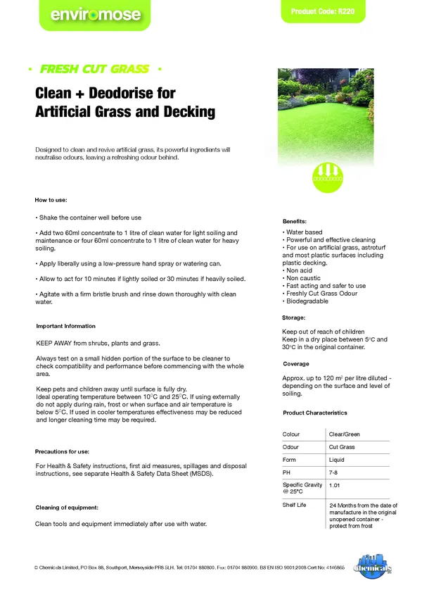 Artificial Grass Cleaner and Plastic Decking Concentrate Datasheet PDF 